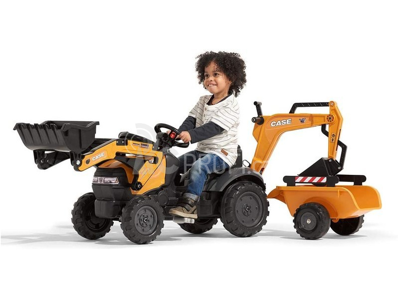 FALK - Šlapací traktor Case IH Beckhoe s nakladačem, rypadlem a vlečkou