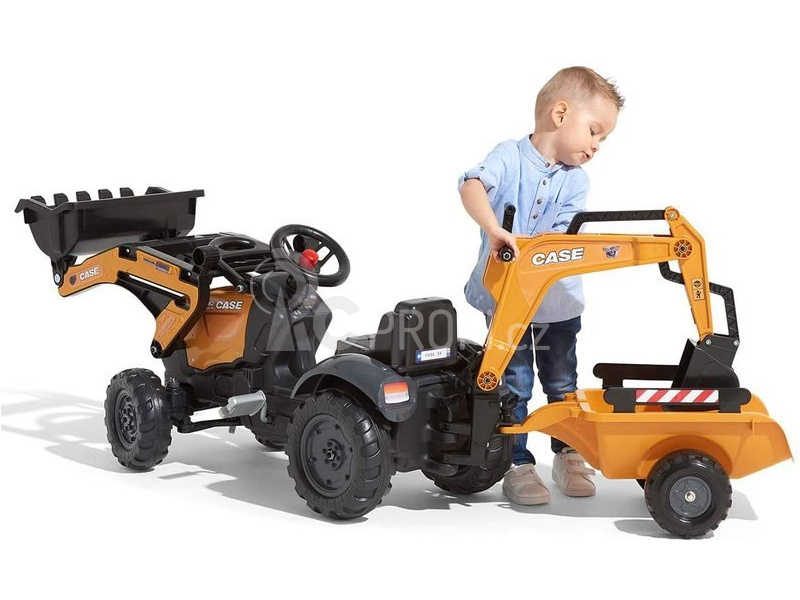FALK - Šlapací traktor Case IH Beckhoe s nakladačem, rypadlem a vlečkou