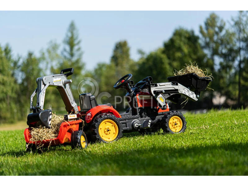 FALK - Šlapací traktor Farm Lander s nakladačem, rypadlem a vlečkou červený