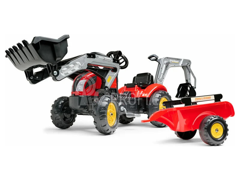 FALK - Šlapací traktor Farm Lander s nakladačem, rypadlem a vlečkou červený