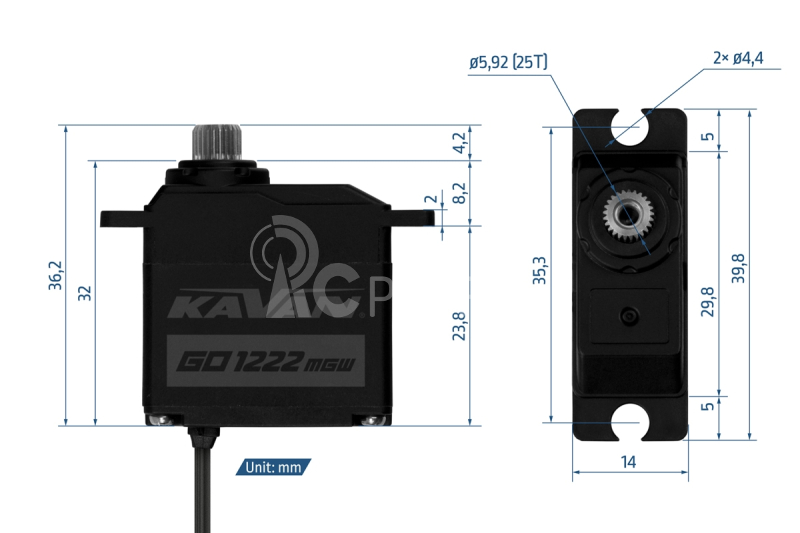 GO-1222MGW digitální mikroservo (0.085s/60°, 6kg.cm)