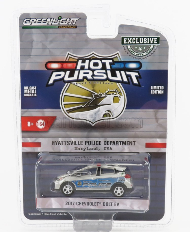 Greenlight Chevrolet Bolt Maryland Police Department 2017 1:64 Stříbrná Modrá