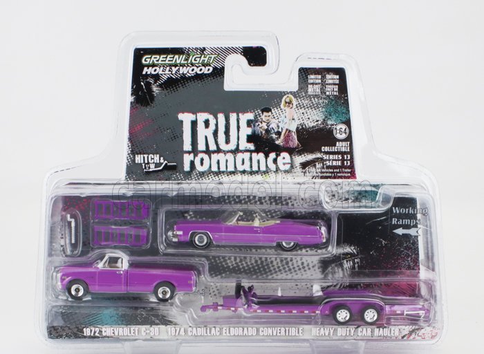 Greenlight Chevrolet C-30 Pick-up 1972 With Trailer + Cadillac Eldorado Cabriolet Open 1974 - True Romance 1:64 Lillac