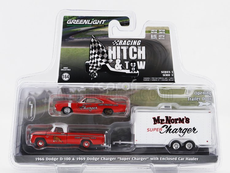 Greenlight Dodge D-100 Pick-up 1980 With Trailer + Super Charger 1986 1:64 Červená Bílá