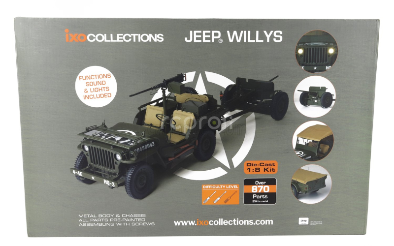 Ixo-models Jeep Willys Usa Army With Trailer 1941 - With Light & Sound Effects 1:8 Vojenská Zelená