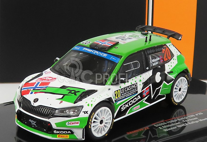 Ixo-models Škoda Fabia Rally2 Evo N 20 Rally Montecarlo 2022 1:43, zelenobílá