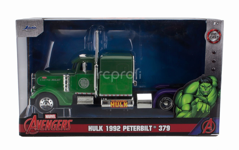 Jada Peterbilt 379 Tractor Truck 3-assi Hulk 1992 1:24 2 Tóny Zelené