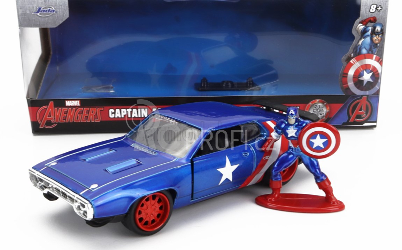 Jada Plymouth Gtx With Captain America Figure 1972 1:32 Modrá Červená Bílá