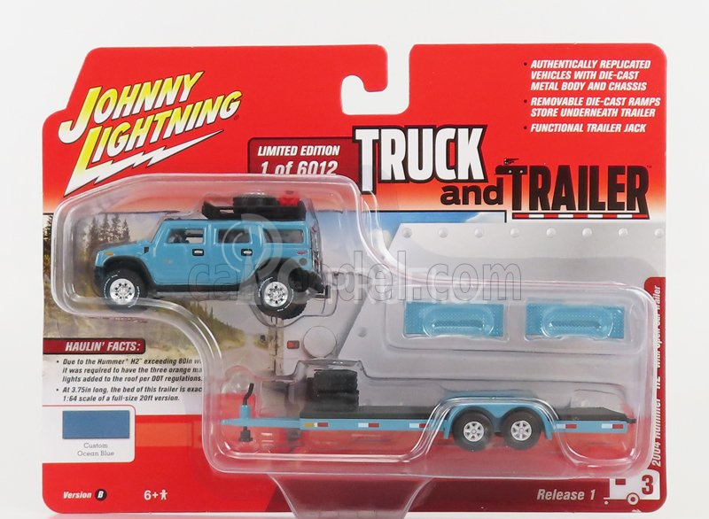Johnny lightning Hummer H2 With Trailer 2004 1:64 Ocean Blue