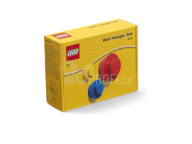 LEGO věšák na zeď (3 ks) - žlutá, modrá, červená