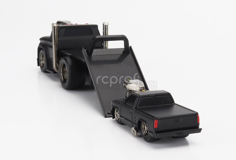 Maisto Chevrolet C-60 Flatbed Car Transporter 1966 With 454 Ss Pick-up Custom 1993 1:64 Black