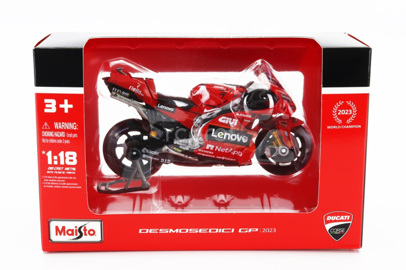 Maisto Ducati Set 2x Desmosedici Gp23 Team Lenovo N 1 World Champion Motogp Season 2023 Francesco Bagnaia + N 23 Motogp Season 2023 Enea Bastianini 1:18 Red