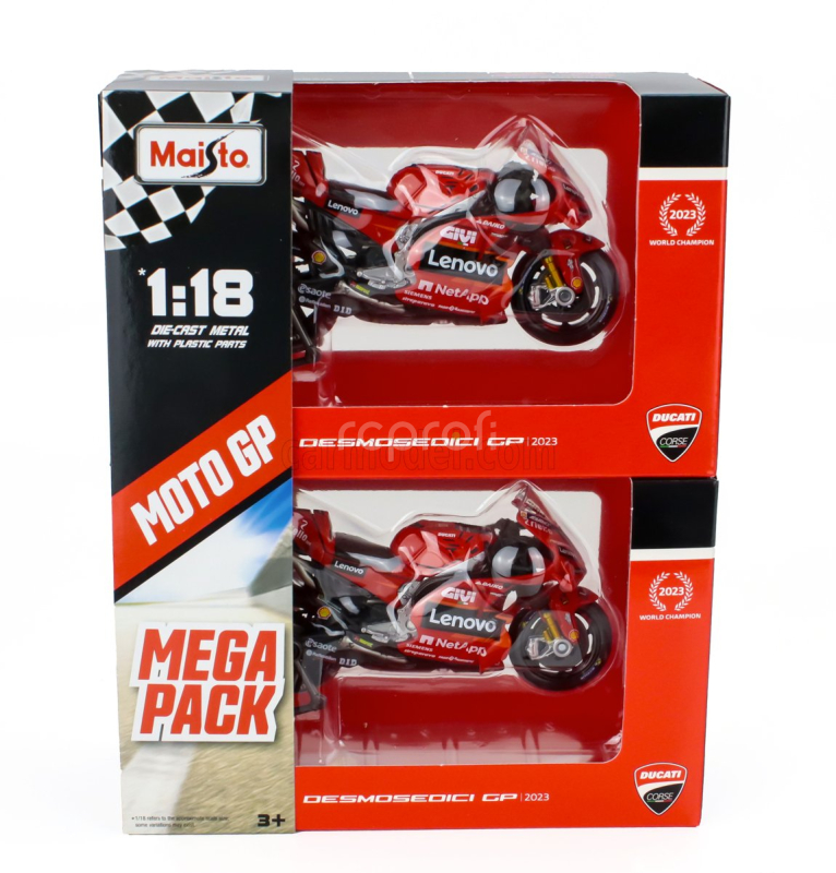 Maisto Ducati Set 2x Desmosedici Gp23 Team Lenovo N 1 World Champion Motogp Season 2023 Francesco Bagnaia + N 23 Motogp Season 2023 Enea Bastianini 1:18 Red