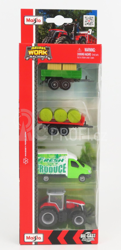 Maisto Massey ferguson Set 4x 8s.265 Tractor 2020 - Truck - Trailer 1:64 Zelená Červená