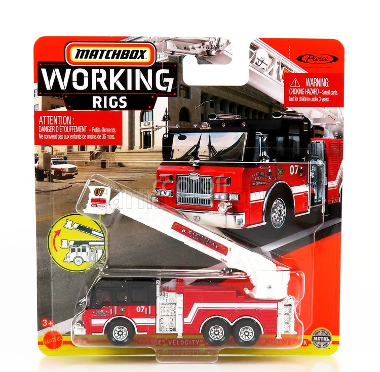 Matchbox Truck Pierce Velocity Aerial Platform Fire Truck - Ladder - Fire Engine 1:64 Červená Černá Bílá