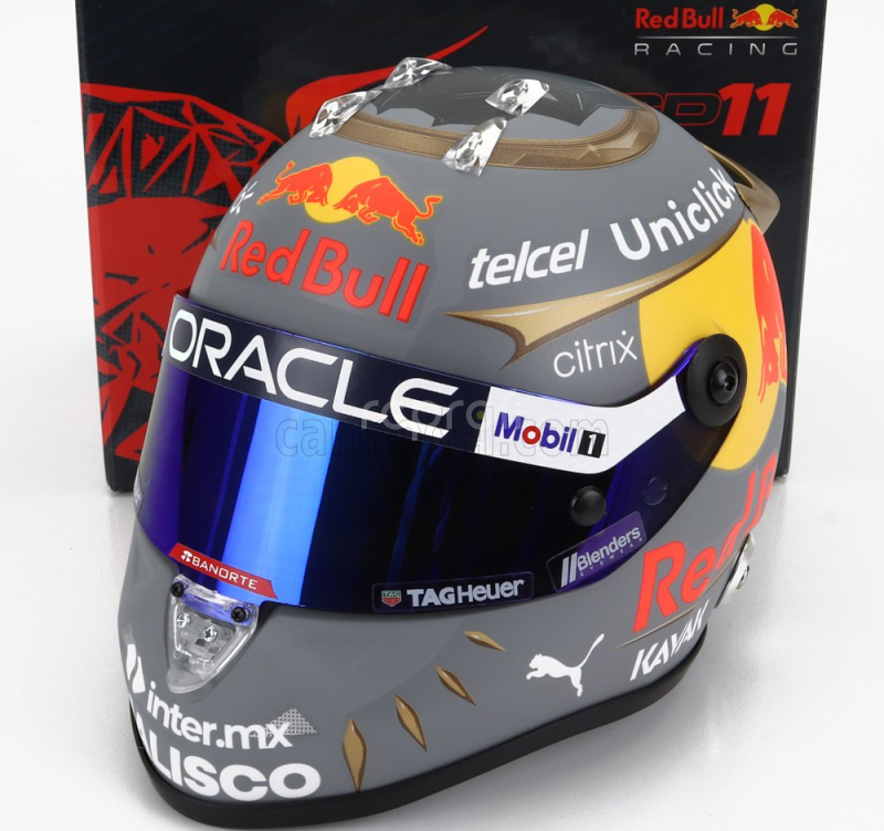 Mini helmet Schuberth helmet F1  Casco Helmet Red Bull Rb18 Team Oracle Red Bull Racing N 11 Brazilian Gp 2022 Sergio Perez 1:2 Matná Šedožlutá