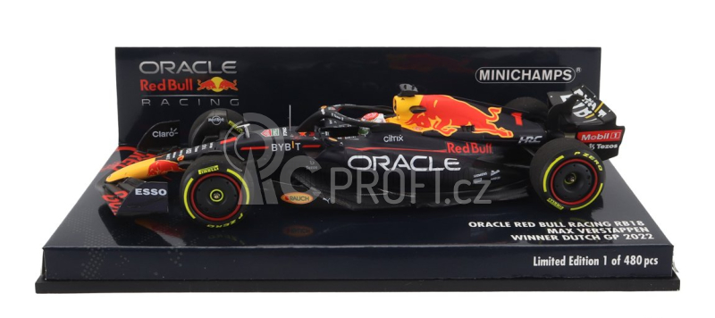 Minichamps Red bull F1  Rb18 Team Oracle Red Bull Racing N 1 World Champion Winner Dutch Gp 2022 Max Verstappen 1:43 Matná Modrá Žlutá Červená