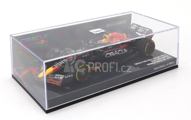 Minichamps Red bull F1  Rb18 Team Oracle Red Bull Racing N 1 World Champion Winner Dutch Gp 2022 Max Verstappen 1:43 Matná Modrá Žlutá Červená