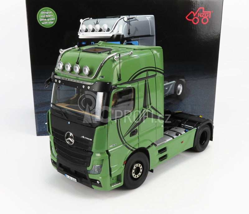 Nzg Mercedes benz Actros 2 1863 Gigaspace 4x2 Mirrorcam Tractor Truck 2-assi 2018 1:18 Olivová Zelená