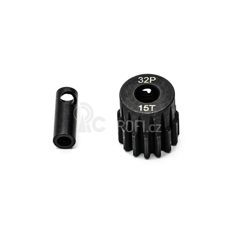 Ocelový motorový pastorek 15 zubů, modul 32DP s 5mm vrtáním a 3,17mm adaptérem