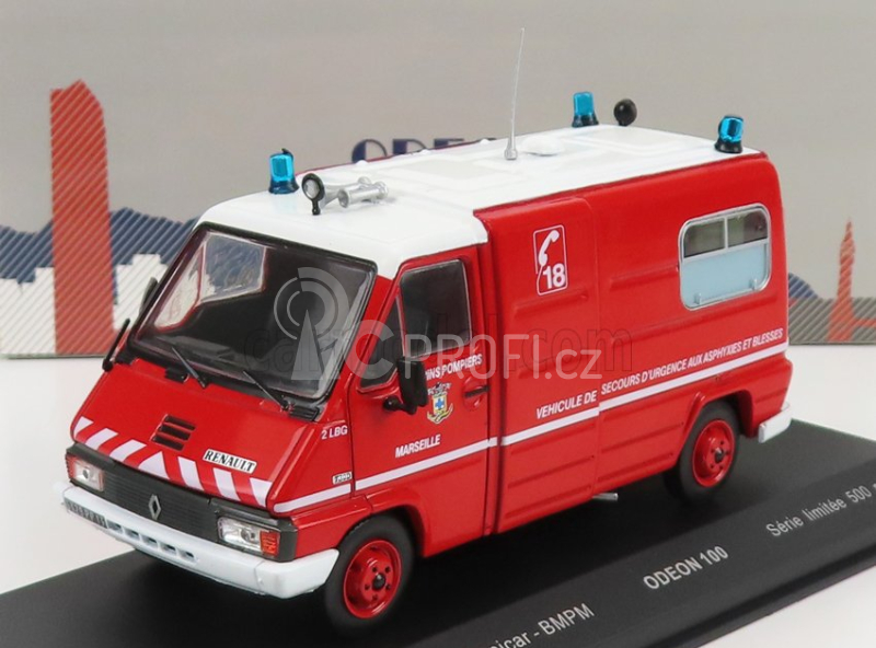 Odeon Renault Master T30 Van Vsab Sanicar Bmpm Ambulance Sapeurs Pompiers 1981 1:43 Červená Bílá