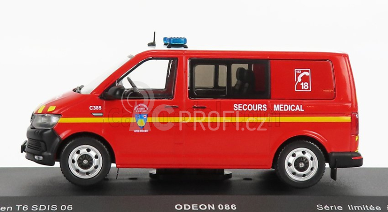 Odeon Volkswagen T6 Minibus Sapeurs Pompiers Sdis 06 Secours Medical 2015 1:43 Červená Bílá