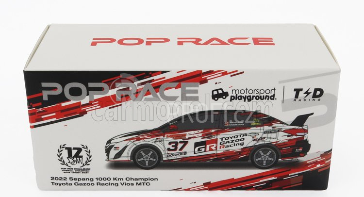 Pop-race-limited Toyota Vios Gr Team Toyota Gazzo Racing N 37 1000km Sepang 2022 Tengku Djan 1:64 Červená Bílá