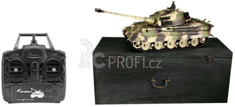 RC tank v dřevěném kufru Tiger II Henschel 1:16