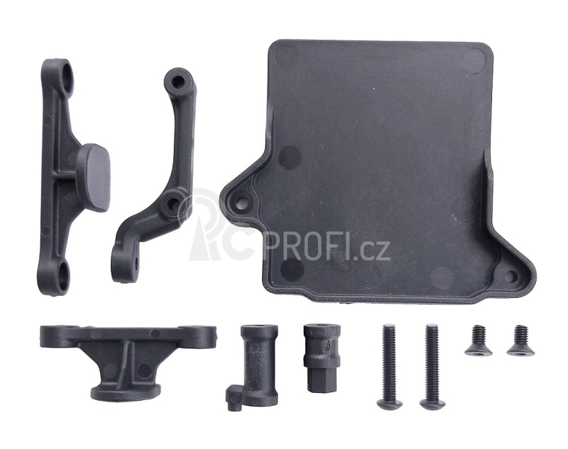 RC10B74.1 LP sloupky držáku baterky, držák větráku, držák regulátoru