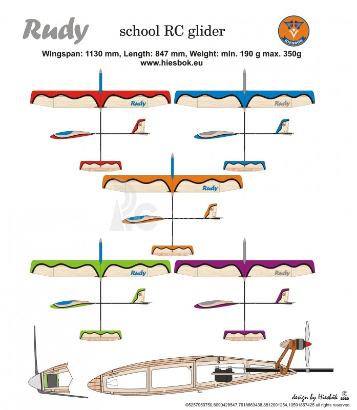 RUDY - školní RC kluzák rozp. 1130mm Hiesb.