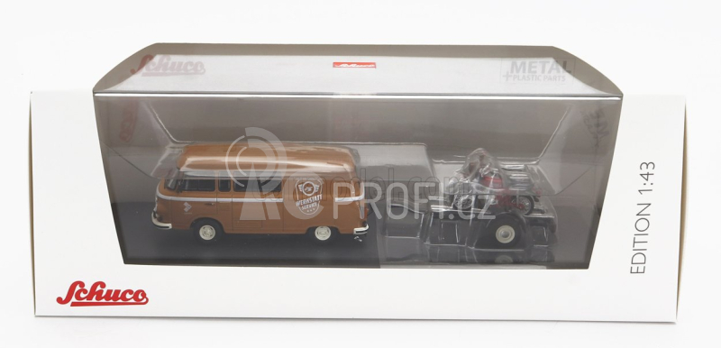 Schuco Barkas B1000 Van Werkstatt Service 1965 With Trailer + 2x Motorcycle 1:43 Světle Hnědá