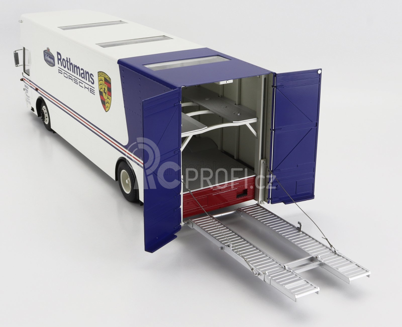 Schuco Mercedes benz O317 Truck Car Transporter Porsche Rothmans 1984 1:18 Bílá Modrá