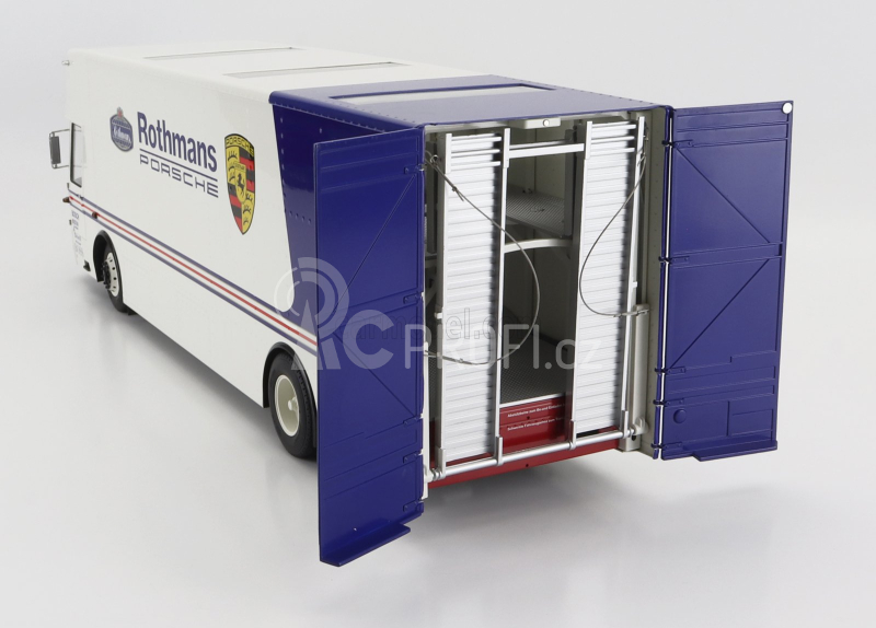 Schuco Mercedes benz O317 Truck Car Transporter Porsche Rothmans 1984 1:18 Bílá Modrá