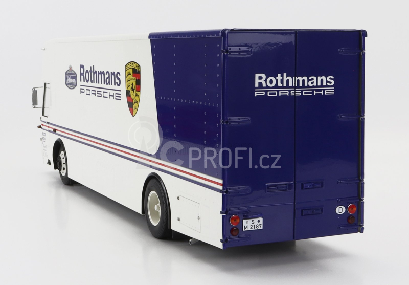 Schuco Mercedes benz O317 Truck Car Transporter Porsche Rothmans 1984 1:18 Bílá Modrá