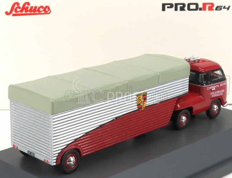 Schuco Volkswagen T1b Continental Motors Porsche Car Transporter 1962 1:64 Červená Černá Stříbrná