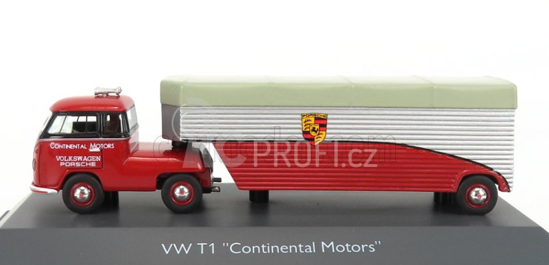 Schuco Volkswagen T1b Continental Motors Porsche Car Transporter 1962 1:64 Červená Černá Stříbrná