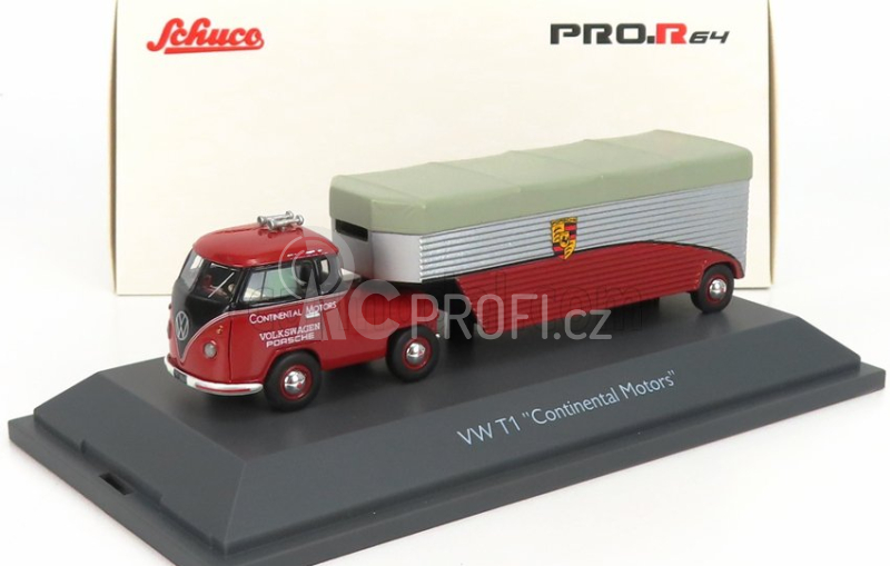 Schuco Volkswagen T1b Continental Motors Porsche Car Transporter 1962 1:64 Červená Černá Stříbrná