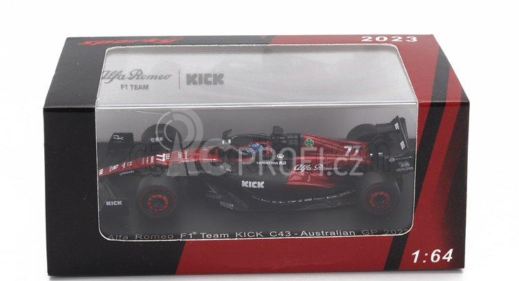 Spark-model Alfa romeo F1  C43 Team Stake N 77 Season 2023 Valtteri Bottas 1:64 Černá Červená
