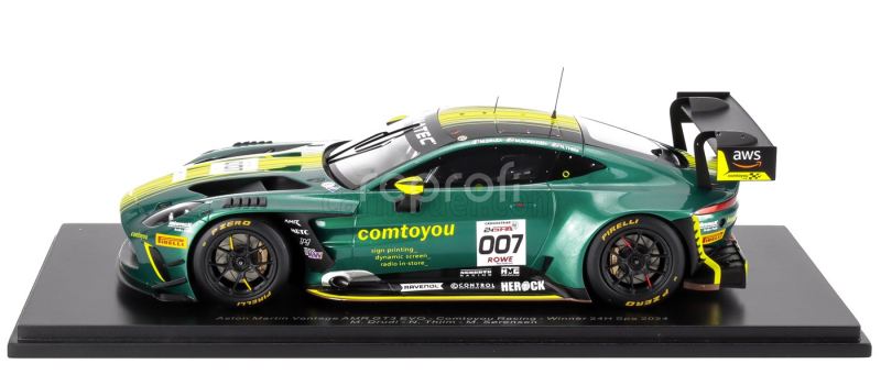 Spark-model Aston martin Vantage Amr Gt3 Evo Team Comtoyou Racing N 007 24h Spa 2024 M.drudi - N.thiim - M.sorensen 1:18 Modrá Žlutá