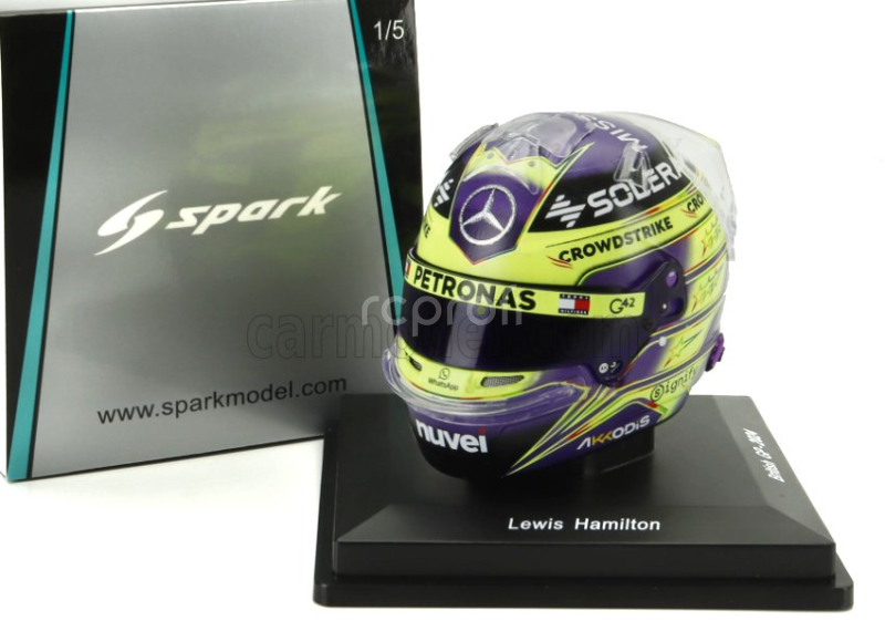 Spark-model Bell helmet Casco Helmet F1 Lewis Hamilton Team Mercedes Amg Petronas Motorsport Formula One N 44 Winner British Gp 2024 1:5 Fialově Žlutá