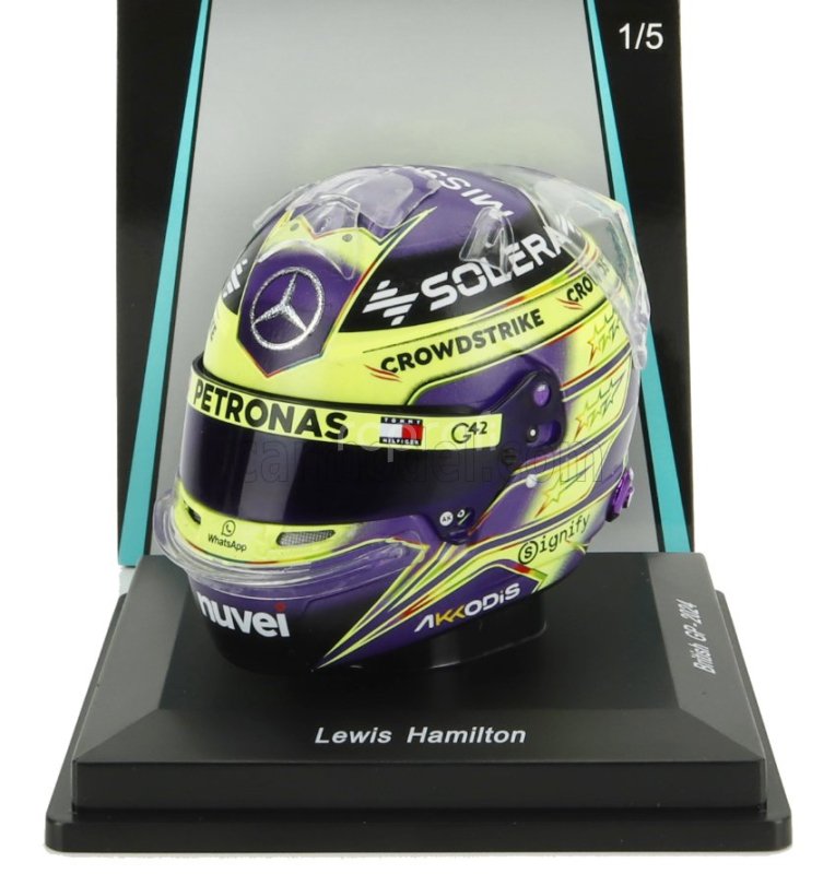Spark-model Bell helmet Casco Helmet F1 Lewis Hamilton Team Mercedes Amg Petronas Motorsport Formula One N 44 Winner British Gp 2024 1:5 Fialově Žlutá