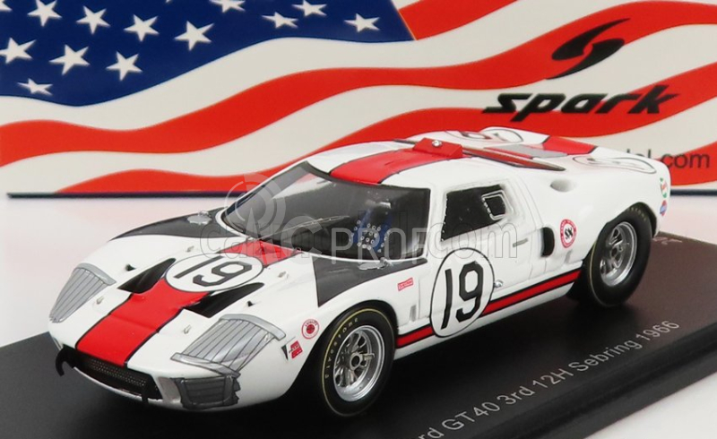 Spark-model Ford usa Gt40 Mkiv 7.0l V8 N 19 3rd 12h Sebring 1966 S.scott - P.revson 1:43 Bílá Červená Šedá