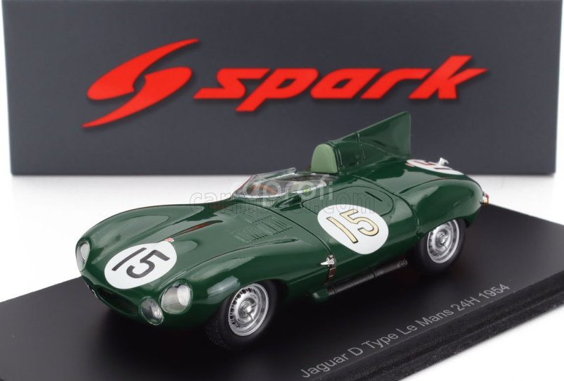 Spark-model Jaguar D-type 3.4l S6 Spider Team Jaguar Cars Ltd N 15 24h Le Mans 1954 Peter Whitehead - Ken Wharton 1:43 Zelená