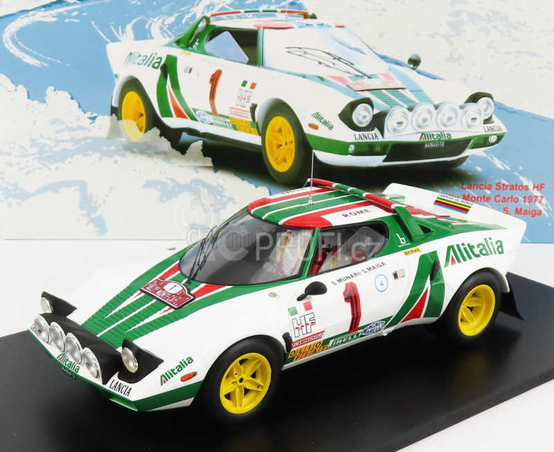 Spark-model Lancia Stratos Hf Alitalia (night Version) N 1 Winner Rally Montecarlo 1977 S.munari - S.maiga 1:18 Bílá Zelená Červená