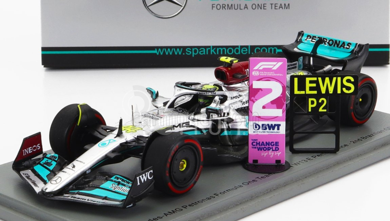 Spark-model Mercedes gp F1 W13e Team Mercedes-amg Petronas F1 N 44 2nd Brazilian Gp 2022 Lewis Hamilton 1:43 Stříbrná Zelená