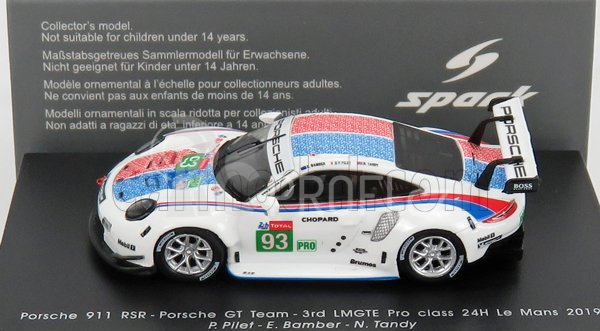 Spark-model Porsche 911 991-2 Rsr Team Porsche Gt N 91 2nd Lmgte Pro Class 24h Le Mans 2019 P.pilet - E.bamber - N.tandy 1:87 Bílá Modrá Červená