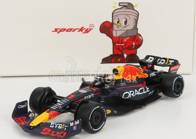 Spark-model Red bull F1  Rb18 Team Oracle Red Bull Racing N 1 Season World Champion 2022 Max Verstappen 1:64 Matná Modrá Žlutá Červená