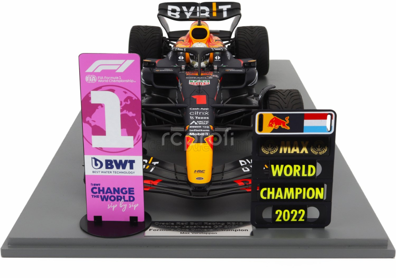 Spark-model Red bull F1  Rb18 Team Oracle Red Bull Racing N 1 World Champion Winner Japan Gp With Pit Board 2022 Max Verstappen 1:12 Matná Modrá Žlutá Červená
