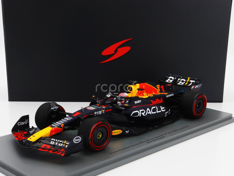 Spark-model Red bull F1  Rb19 Team Oracle Red Bull Racing N 1 World Champion (40th Career Victory) Winner Spain Gp 2023 Max Verstappen 1:18 Matt Blue