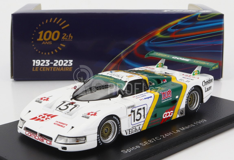 Spark-model Spice Se86c 3.3l V8 Team Pierre Alain Lombardi N 151 24h Le Mans 1989 P.a.lombardi - B.sotty - F.magnini 1:43 Bílá Zelená